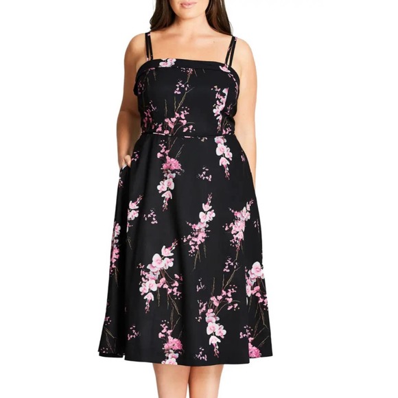 City Chic Orchid Midi Pocket Black Floral Dress - Picture 2 of 13